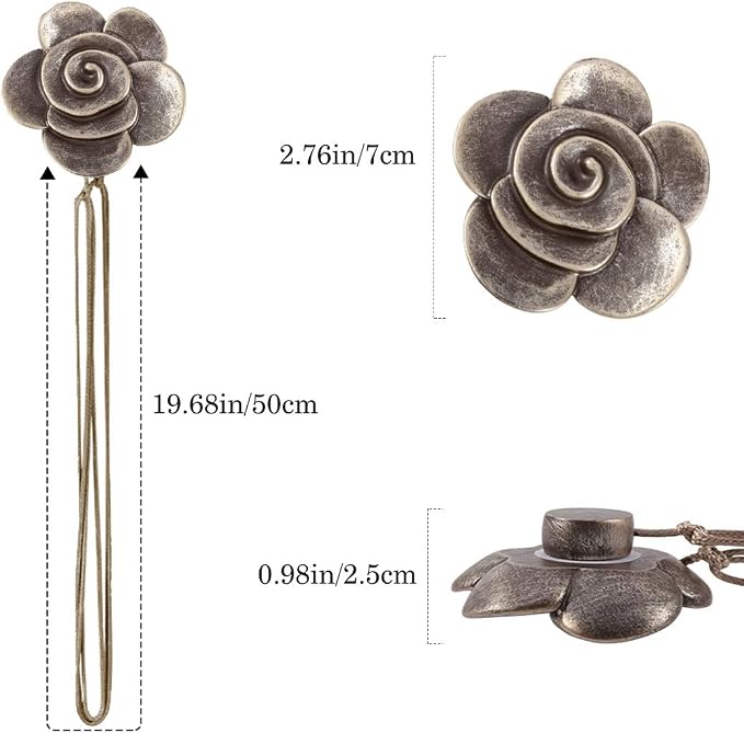 Lewondr Magnetic Curtain Tiebacks, Vintage Curtain Holdbacks, Resin Flower - Image 7