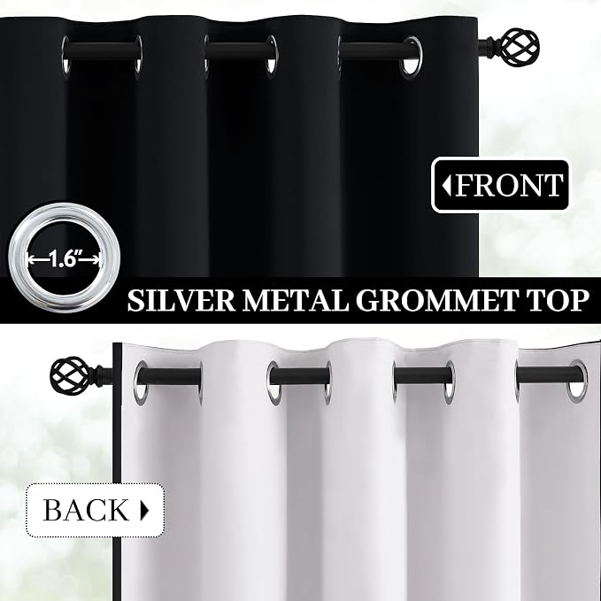 Yakamok 100% Blackout Curtains Black Room Darkening Thermal Insulated Window - Image 3