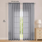 OWENIE Grey Sheer Curtain 90 Inches Long 2 Panels Set, Solid Filmy Drapes - Image 2