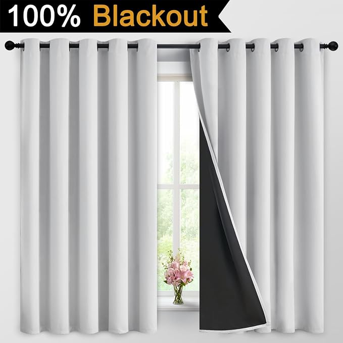 Yakamok 100% Blackout Curtains 63 Inches Long, 2 Thick Layers Heat and Full - Image 2
