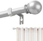 Silver Curtain Rods for Windows 28 to 48 Inch, 5/8" Diameter Heavy Duty Metal by Poskena