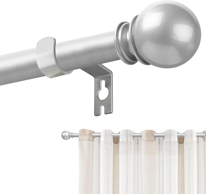 Silver Curtain Rods for Windows 28 to 48 Inch, 5/8" Diameter Heavy Duty Metal by Poskena