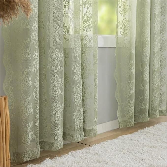 YJ YANJUN Vintage Lace Curtains 108 Inches Long-Victorian Floral Pattern Boho - Image 7