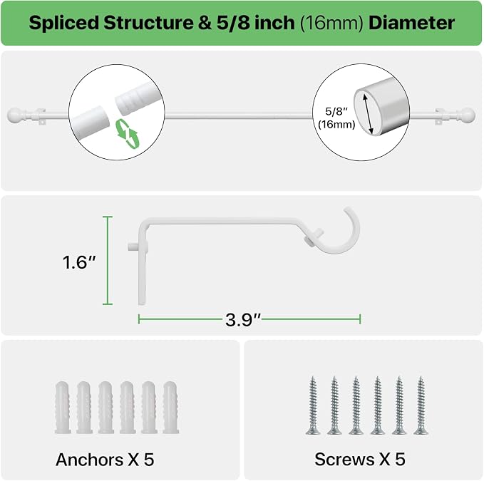 White Curtain Rods for Windows 66 to 120, Long Curtain Rod for Outdoor Patio - Image 3