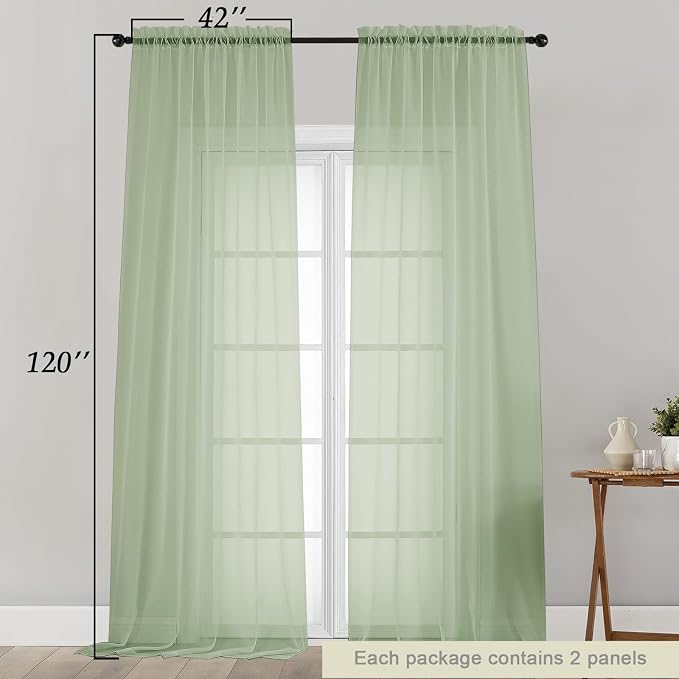 Extra Long Sheer Light Green Curtains - Image 2