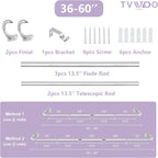 TVWOO Silver Wrap Around Curtain Rods:5/8 In Blackout Adjustable Window Curtain - Image 8