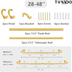 TVWOO Gold Wrap Around Curtain Rods:5/8" Small Blackout Adjustable Window - Image 8
