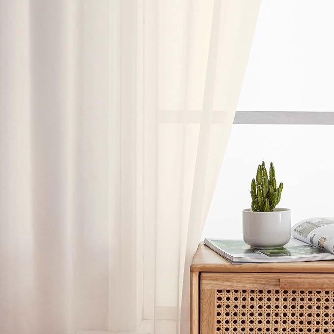 Cream Sheer Curtains for Bedroom Living Room 96 Inches Long 2 Panels, Modern - Image 6