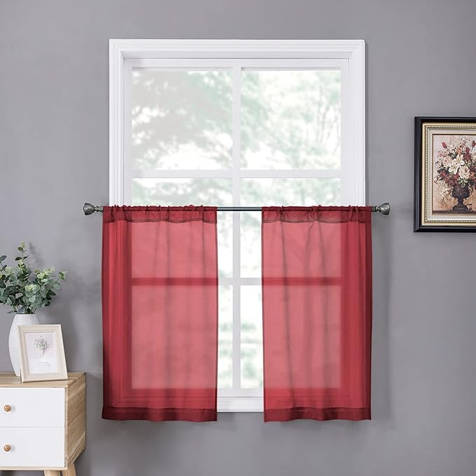 Tollpiz Sheer Tier Curtain Linen Textured Half Kitchen Curtains Sheer Light by Tollpiz