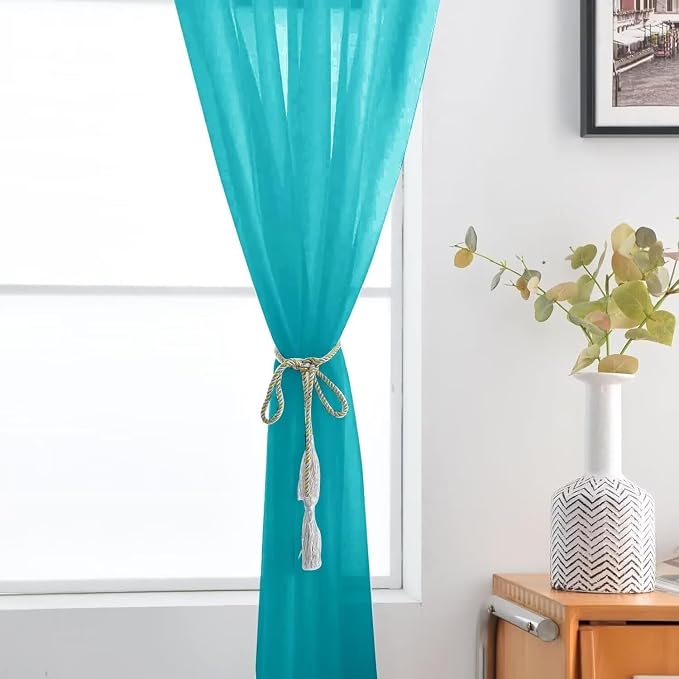 SpaceDresser Basic Rod Pocket Sheer Voile Window Curtain Panels Peacock Blue 1 - Image 4
