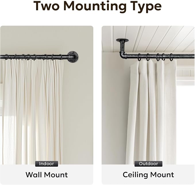Zeerobee Curtain Rods for Windows 66 to 120, 1 Inch Industrial Wrap Around - Image 5