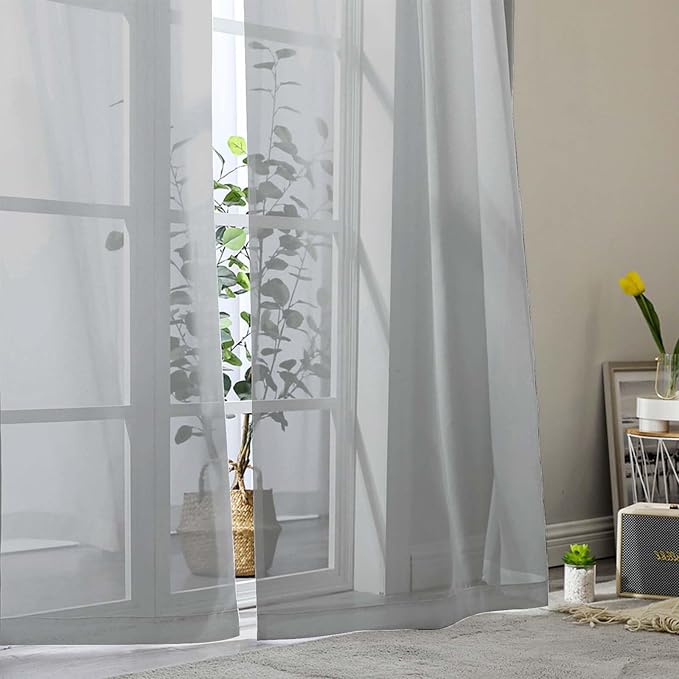 Sheer Light Grey Curtains for Bedroom Living Room 90 Inches Long 2 Panels Set - Image 9