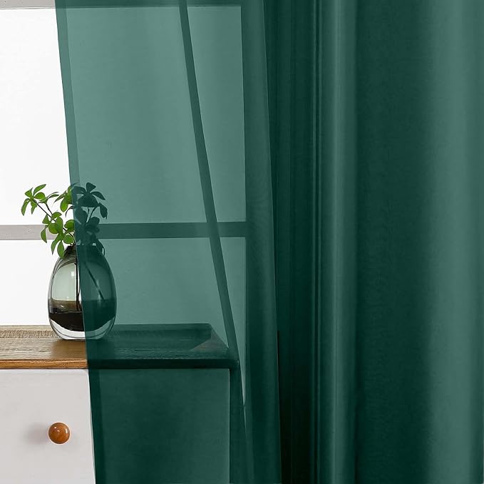Green Window Sheer Curtains 45 Inches Length, Voile Short Curtains - Image 5