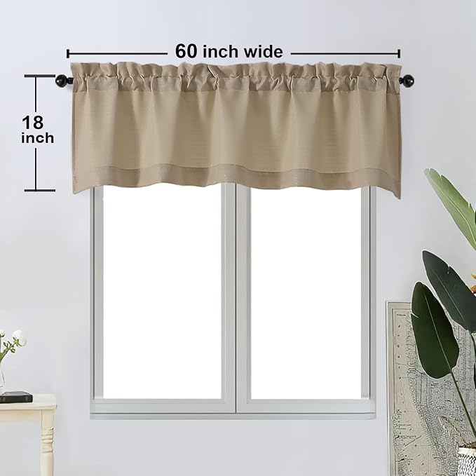 OWENIE Bob Valance Curtains 18 Inch Length 1 Piece, Faux Linen Slub Solid Camel - Image 6