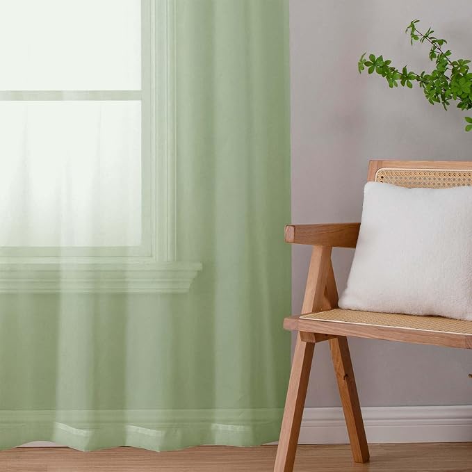 Light Green Sheer Curtain for Bedroom Living Room 72 Inches Long 2 Panels Set - Image 9