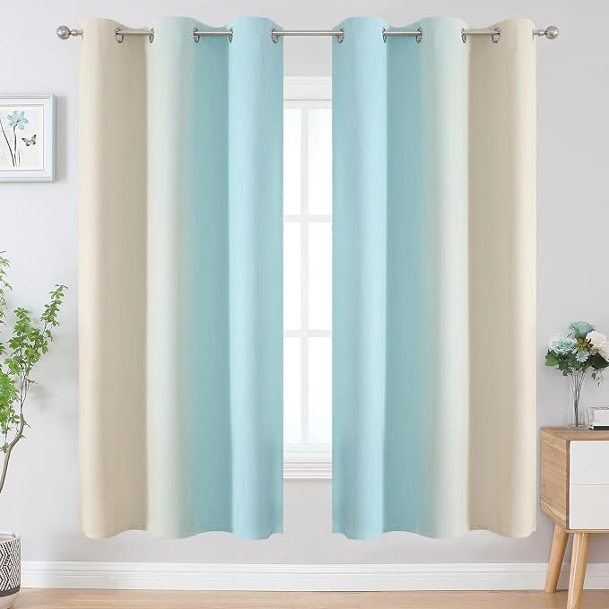 Estelar Textiler Aqua and Beige Ombre Blackout Curtains 72 Inches Length - Image 2