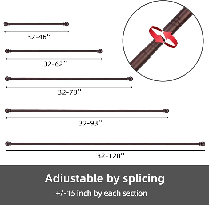 GXOACKJ Curtain Rods for windows 32-48 inch, 5/8 inch Decorative Brown Splicing - Image 6