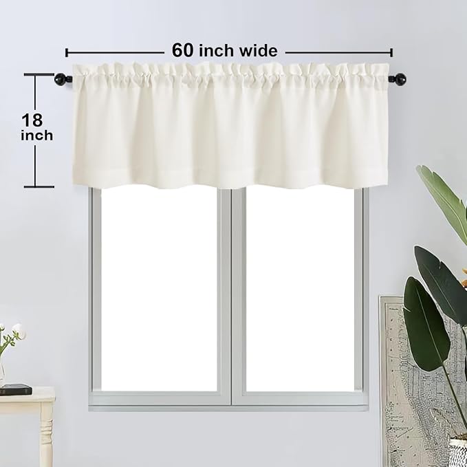 OWENIE Bob Valance Curtains 18 Inch Length 1 Piece, Faux Linen Slub Solid Ivory - Image 5