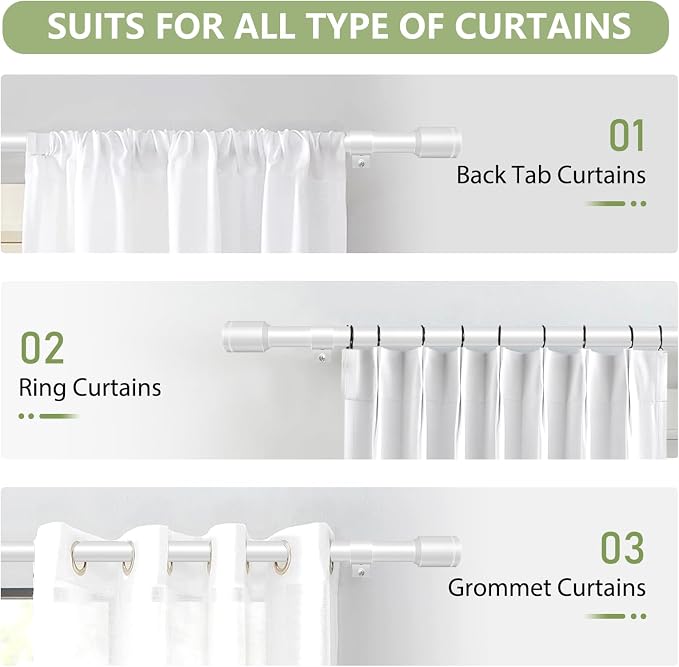 5/8” White Diameter Curtain Rods 30-90 Inch, - Image 7