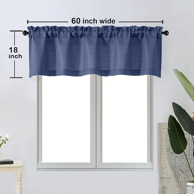 OWENIE Bob Valance Curtains 18 Inch Length 1 Piece, Faux Linen Slub Solid Blue - Image 6