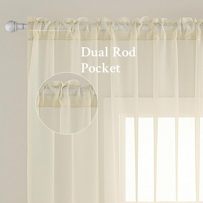 MIULEE Light Cream Sheer Curtains 90 inches Long Window Curtains 2 Panels Solid - Image 2