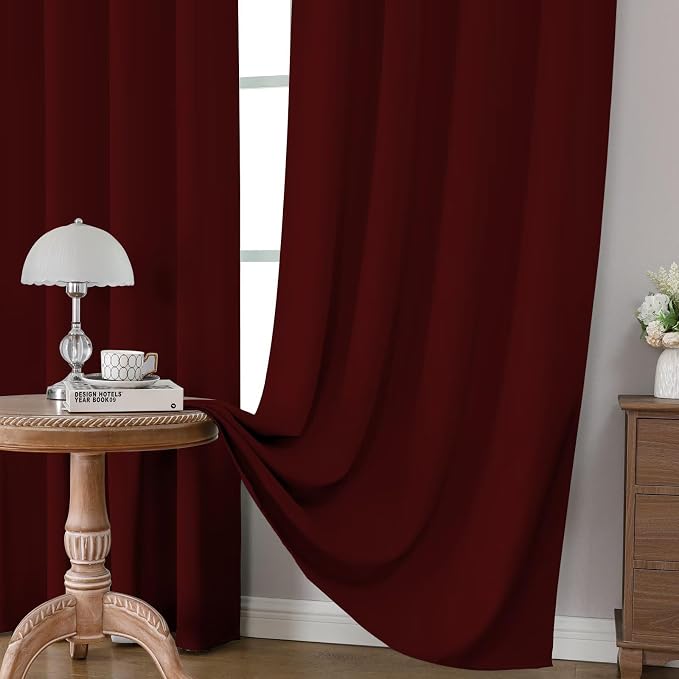 CUCRAF Burgundy Red Blackout Curtains 45 inch Length 2 Panels Set, Rod Pocket - Image 5