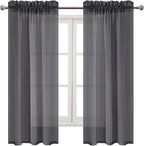 DWCN Dark Grey Sheer Curtains Semi Transparent Voile Rod Pocket Curtains - Image 9