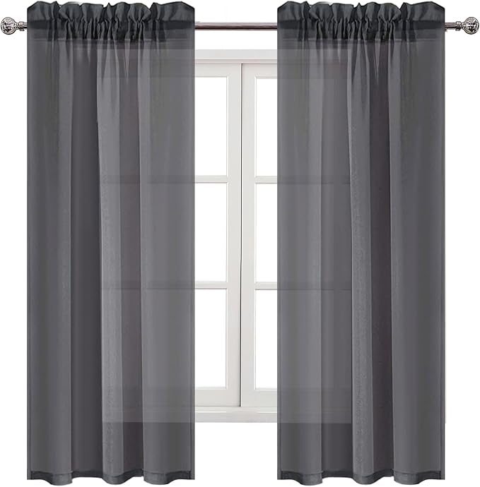 DWCN Dark Grey Sheer Curtains Semi Transparent Voile Rod Pocket Curtains - Image 9