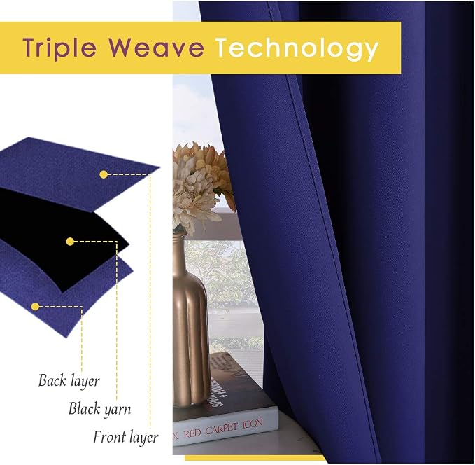 NICETOWN Blackout Curtains for Bedroom, Royal Blue, 42 W by 80 L, Thermal - Image 3