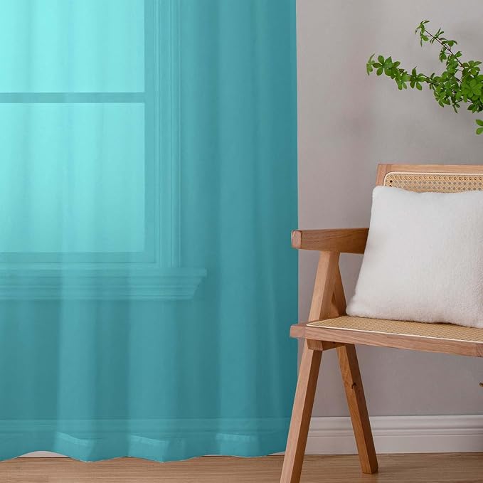 Turquoise Sheer Curtains for Bedroom Living Room 45 Inch Length 2 Panels - Image 9