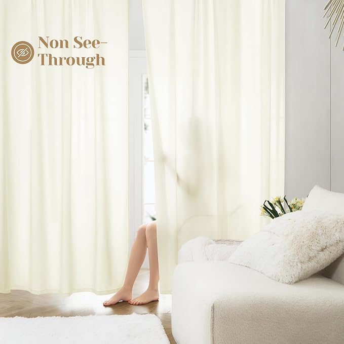 HOMEIDEAS Non-See-Through Cream Yellow Privacy Sheer Curtains 52 X 63 Inches by HOMEIDEAS