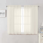 Lecloud Cream Sheer Curtains 48 Inch Length 2 Pcs, Rod Pocket Light Filtering by Lecloud
