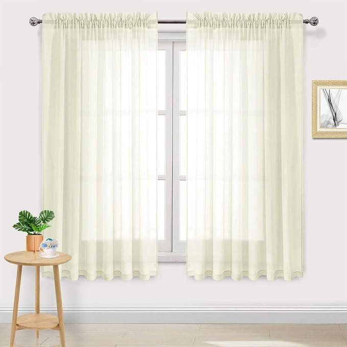 DWCN Ivory Sheer Curtains Semi Transparent Voile Rod Pocket Curtains by DWCN