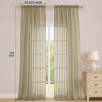 OWENIE Taupe Sheer Curtains 120 Inches Long 2 Panels Set, Airy Lightweight - Image 2