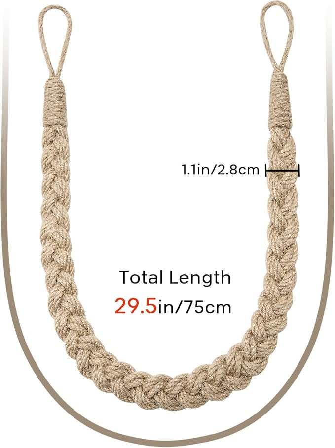 NICEEC 2 Pack Natural Jute Rope Curtain Tiebacks Elegant Boho Style Decorative - Image 3