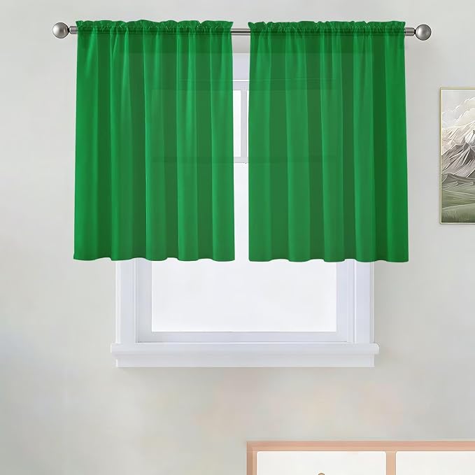 SpaceDresser Basic Rod Pocket Sheer Voile Window Curtain Panels Green 1 Pair 2 by SpaceDresser
