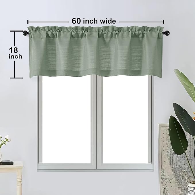 OWENIE Bob Valance Curtains 18 Inch Length 1 Piece, Faux Linen Slub Solid Green - Image 5