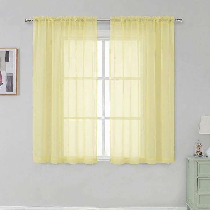 Simplebrand Light Yellow Short Sheer Curtains 45 Inch Length by Simplebrand