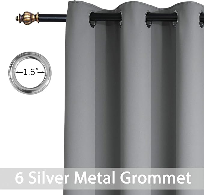 Yakamok Room Darkening Gray Blackout Curtains Thermal Insulated Grommet Curtain - Image 3