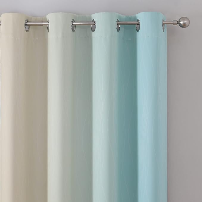 Estelar Textiler Aqua and Beige Gradient Blackout Curtains - Image 4