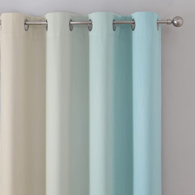 Estelar Textiler Beige and Aqua Ombre Short Blackout Cafe Curtains 36 Inch - Image 4