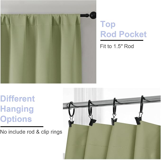 Simplebrand Ava Sage Green Short 30 Inches Blackout Curtain 2 Panels Set - Image 5