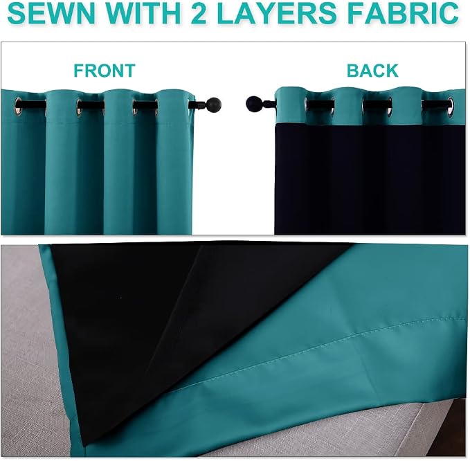 NICETOWN Full Shade Curtain Panels, Peacock Teal, Pair of Thermal Insulated & - Image 5