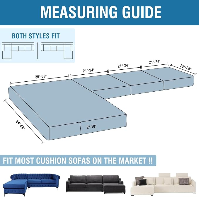 Couch Cover 6-Piece Elastic Velvet Couch Cushion Covers & Chaise Slipcovers - Image 2