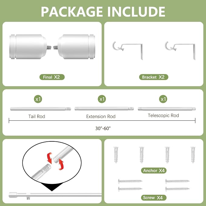5/8” Diameter Curtain Rods 30-60 Inch, - Image 3
