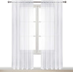 DWCN White Sheer Curtains 96 inch Length 2 Panels Set, Elegant Rod Pocket Solid - Image 9