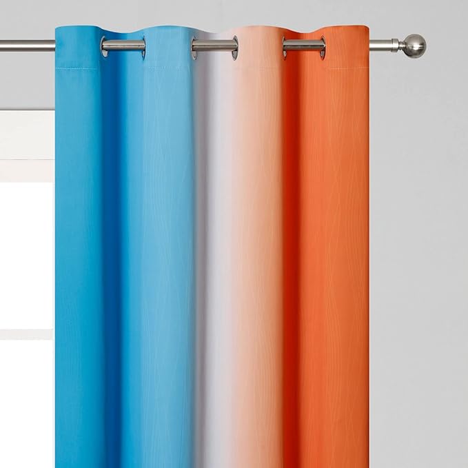 Ombre Orange and Blue Blackout Curtains 72 Inch Length 2 panels, Full Room - Image 4