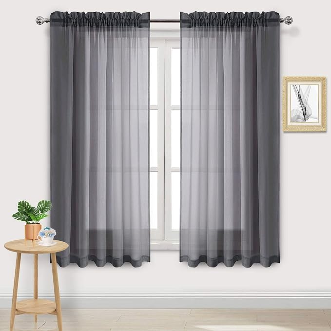 DWCN Dark Gray Sheer Curtains Semi Transparent Voile Rod Pocket Curtains by DWCN