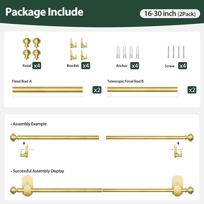 KAMANINA 2 Pack Curtain Rods No Drilling - Image 8