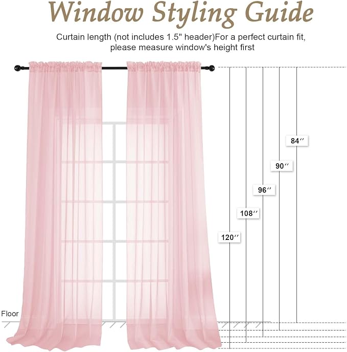 OVZME Blush Pink Sheer Curtains 120 Inches Long 2 Panels Set, 59 Inch Extra - Image 2